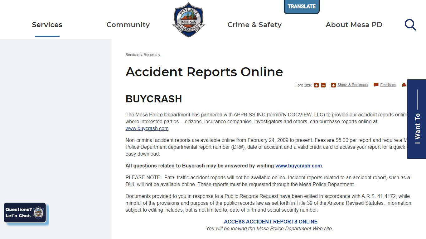 Accident Reports Online | Mesa Police